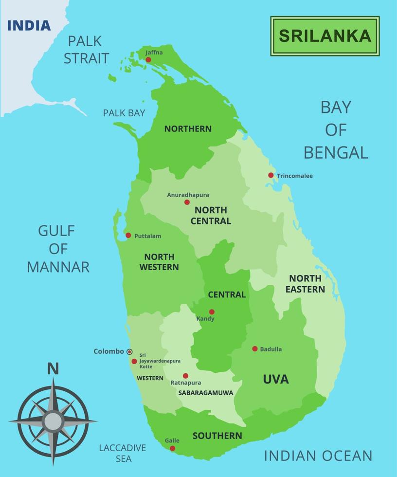 mapa do sri lanka com região nomes vetor