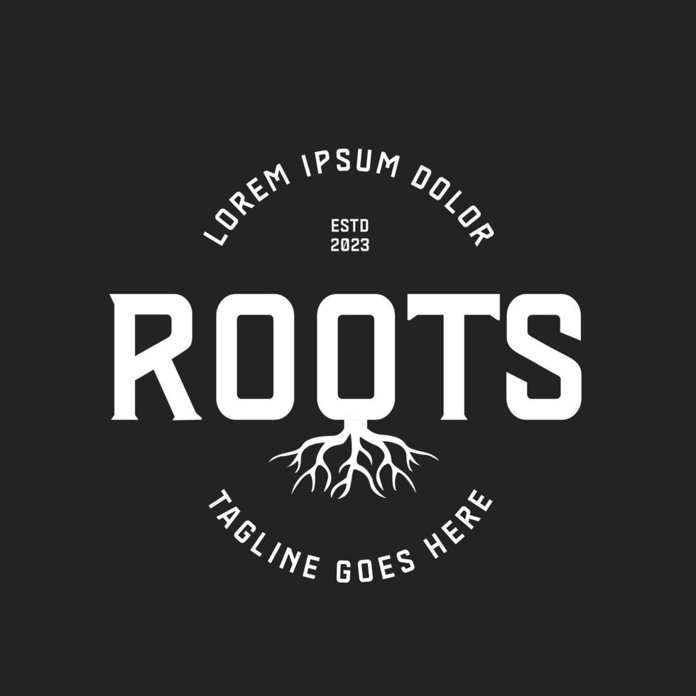 vintage retro raízes logotipo tipografia Projeto com Sombrio fundo vetor