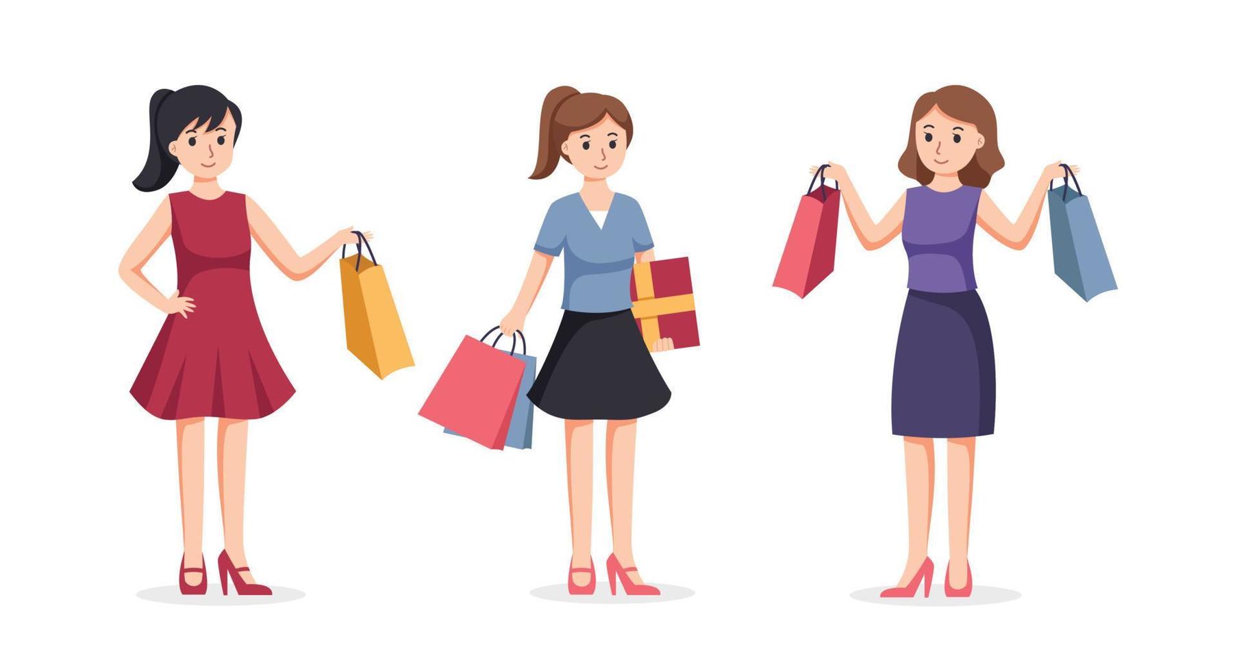 pessoas compras. pessoas com compras bolsas vetor ilustração