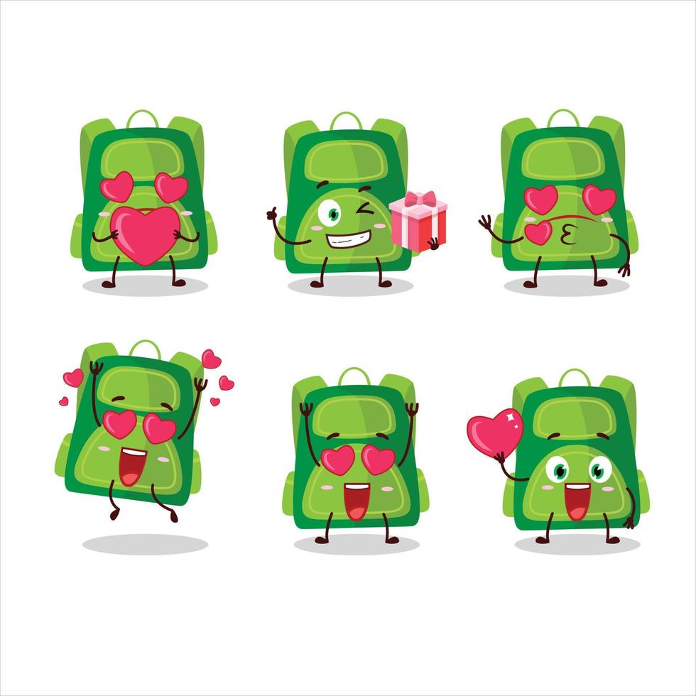 verde escola saco desenho animado personagem com amor fofa emoticon vetor