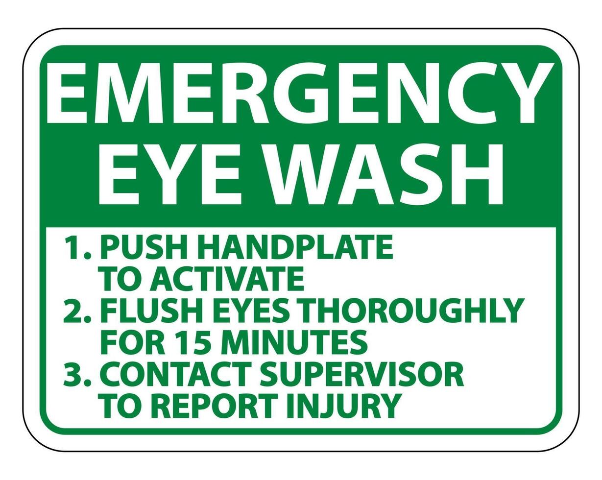 instruções para lavagem dos olhos de emergência assinar isolado no fundo branco, ilustração vetorial vetor