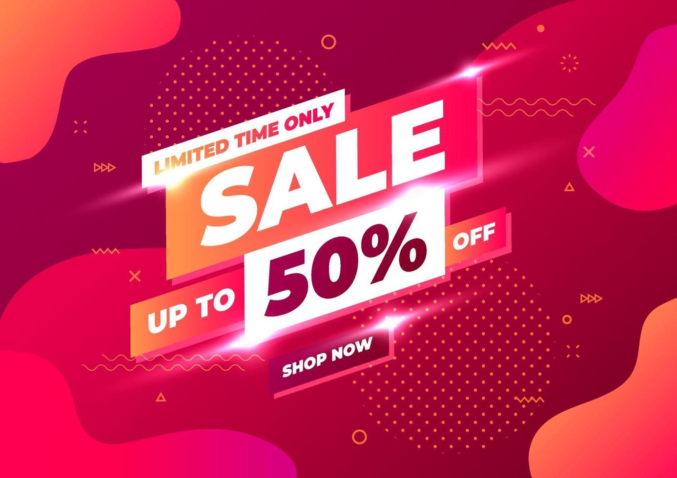 design de modelo de banner de venda, venda por tempo limitado apenas com até 50% de desconto. banner de desconto de promoção de oferta especial. vetor