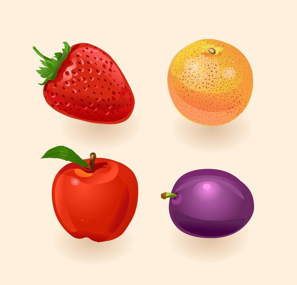 fruta. laranja, pêssego, pêra, uvas. ilustração vetorial isolada no fundo branco vetor