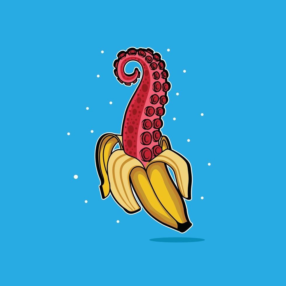 tentáculo de polvo com ilustração de banana vetor