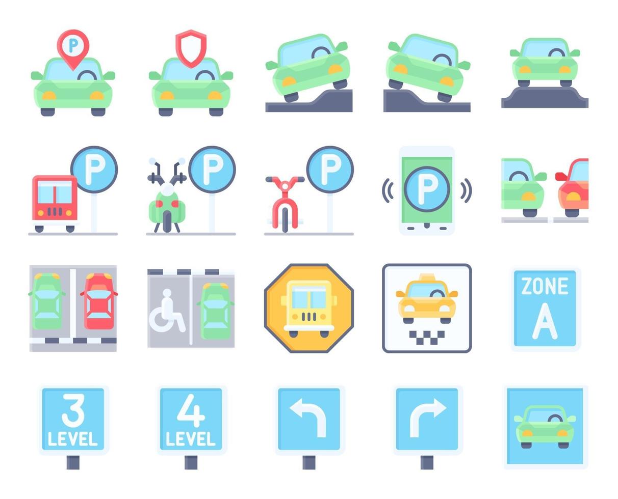 conjunto de ícones planos relacionados com estacionamento 2, ilustração vetorial vetor