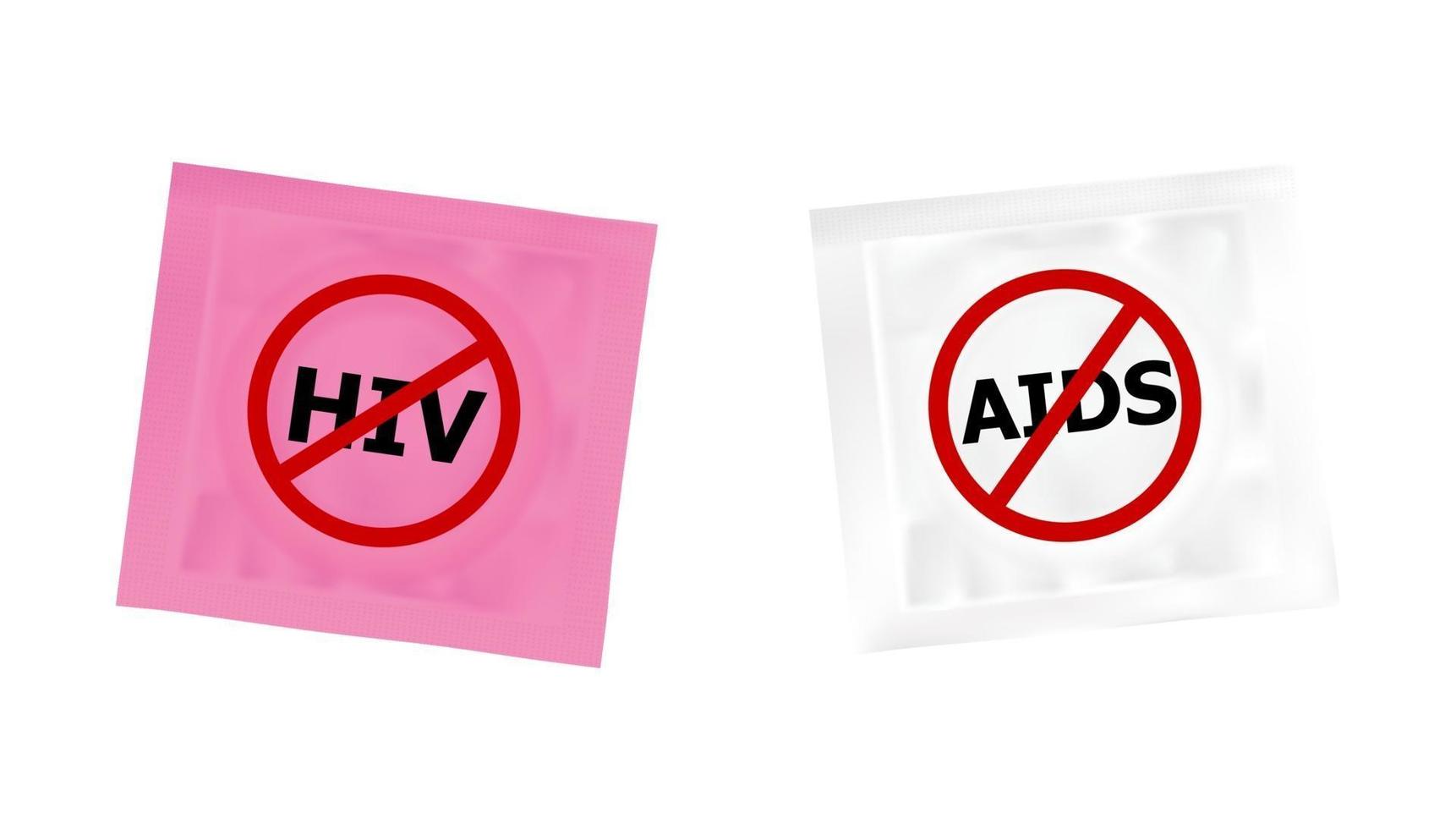preservativo com logotipo de proibição de vih e sida vetor