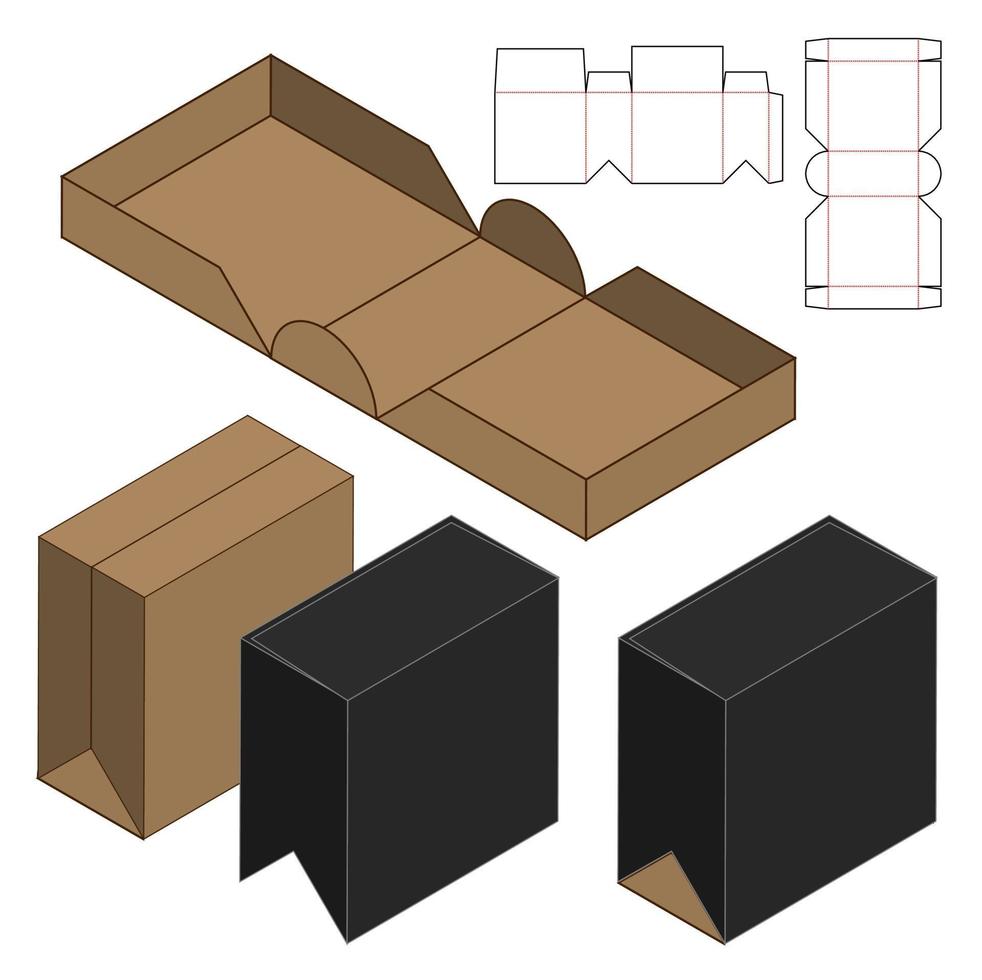 design de modelo cortado de embalagem de caixa. Maquete 3D vetor