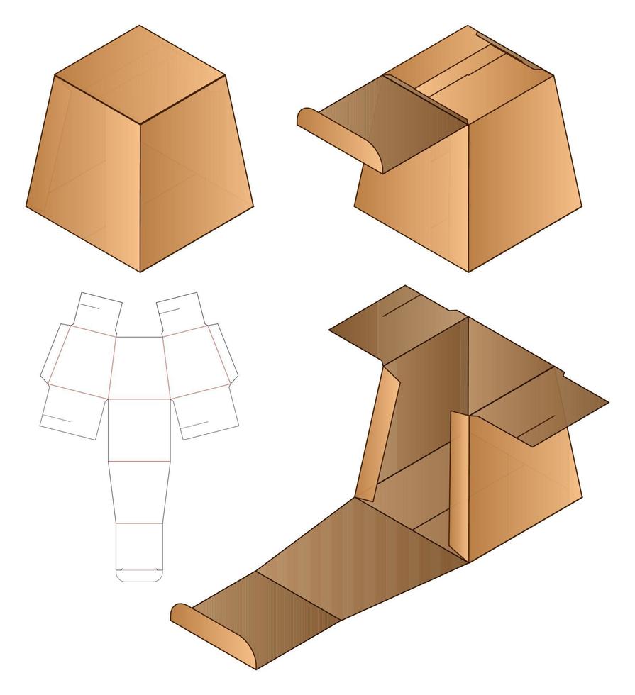 design de modelo cortado de embalagem de caixa. Maquete 3D vetor