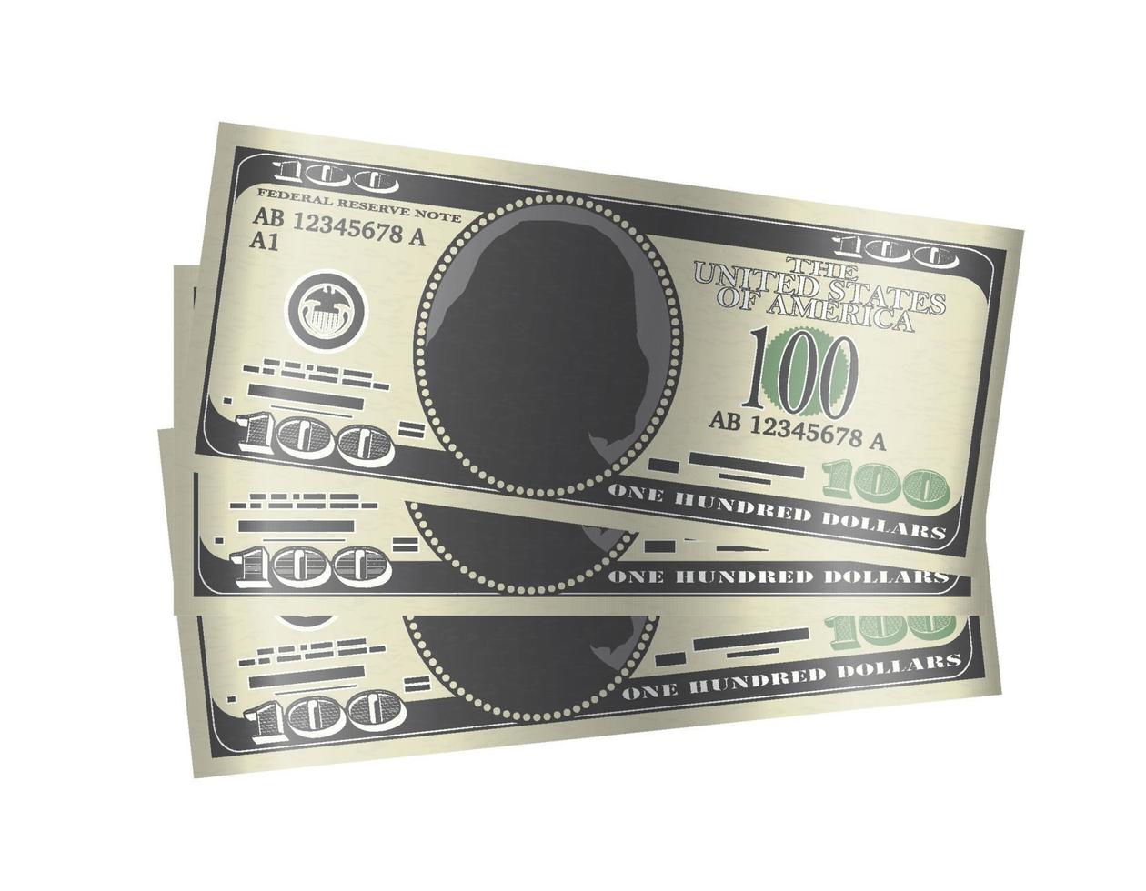 Dinheiro de notas de 100 dólares em fundo branco vetor