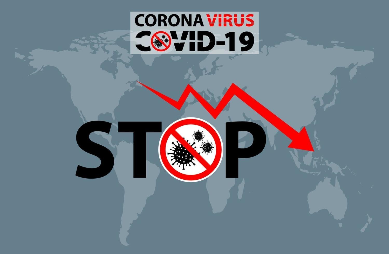 texto parar sinal de alerta coronavírus covid 19 no mapa da Terra vetor
