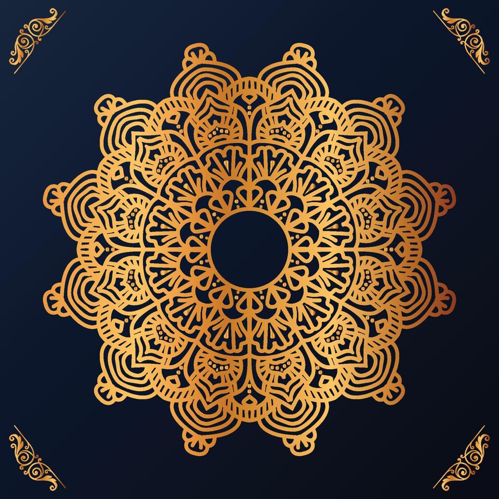 luxo mandala Projeto com dourado enfeites em Preto fundo título para islâmico Projeto vetor