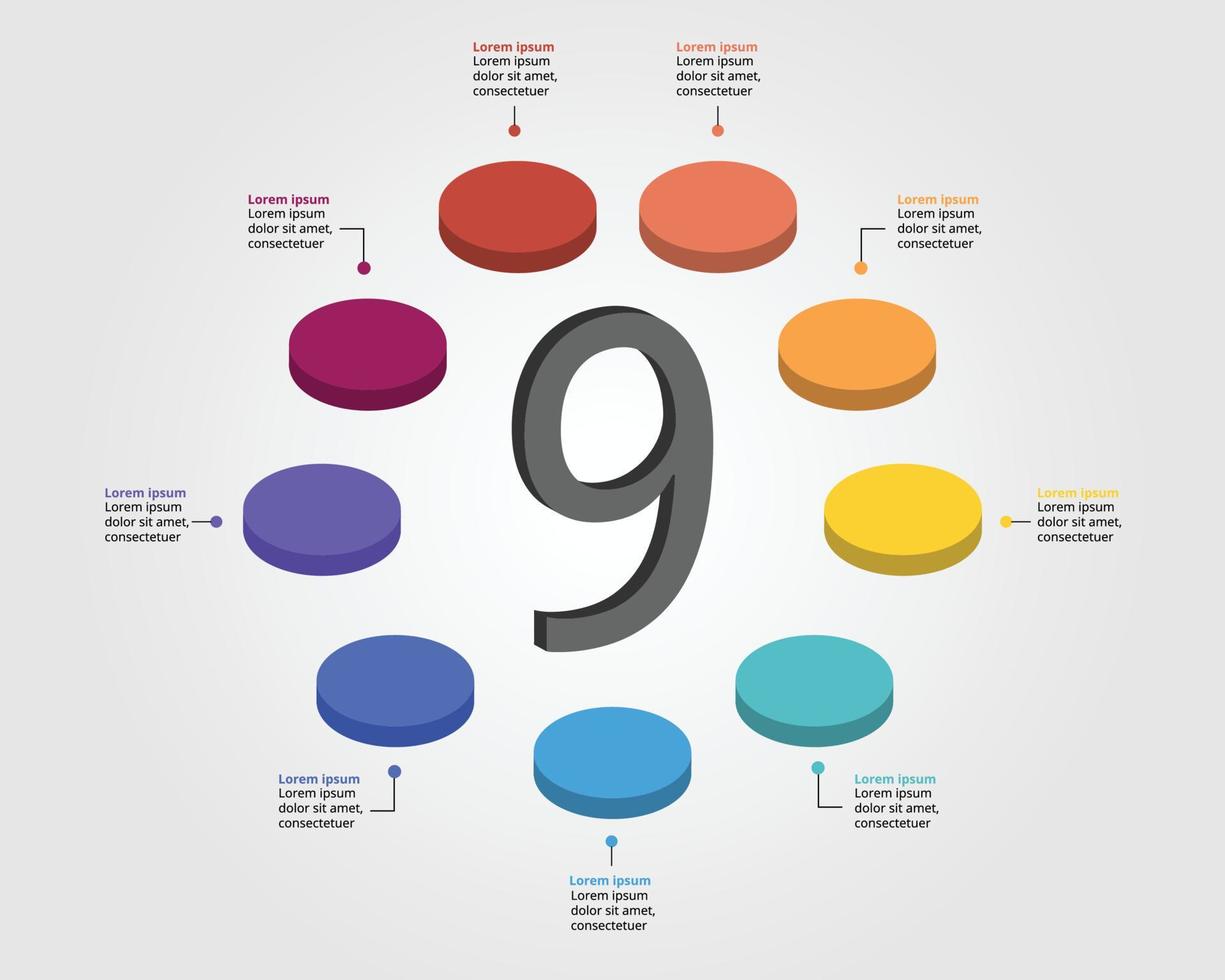 círculo modelo para infográfico para apresentação para 9 elemento vetor