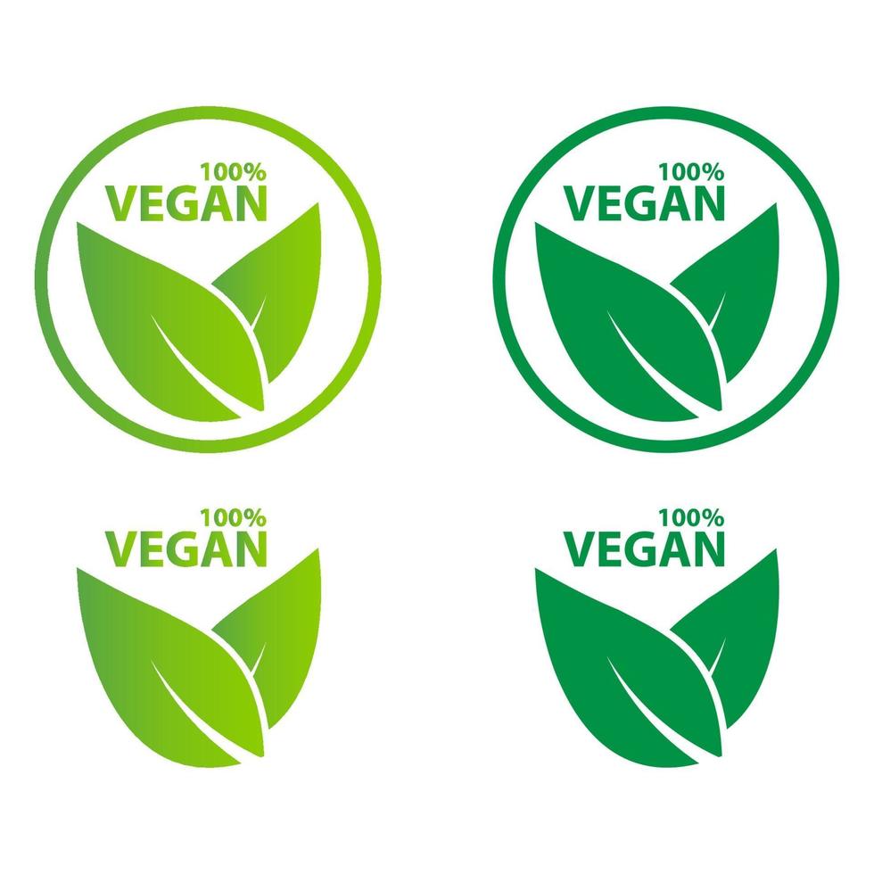 ícone vegan bioecologia orgânica, logotipos rótulo etiqueta folha verde vetor