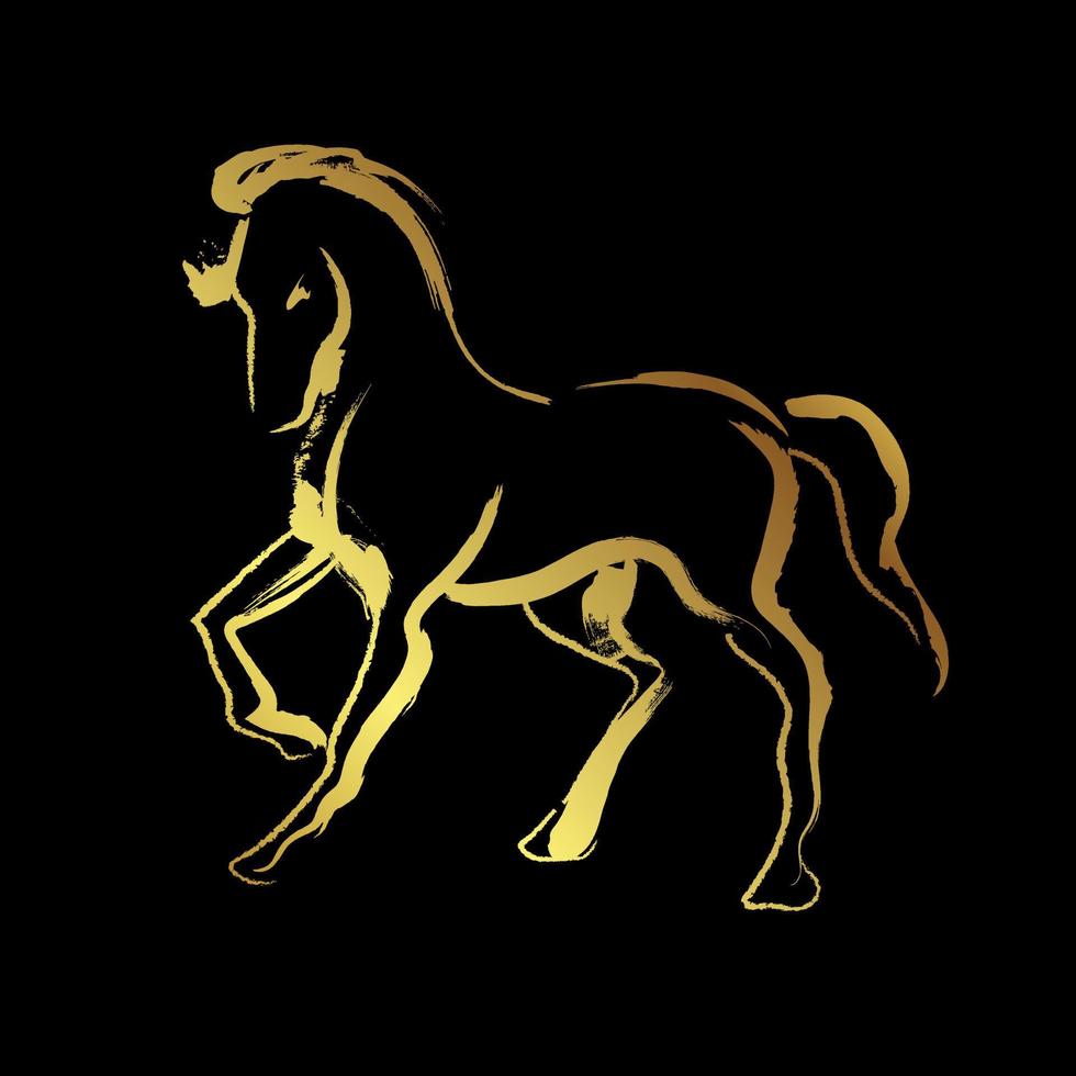 dourado cavalo escova acidente vascular encefálico pintura em Preto fundo vetor