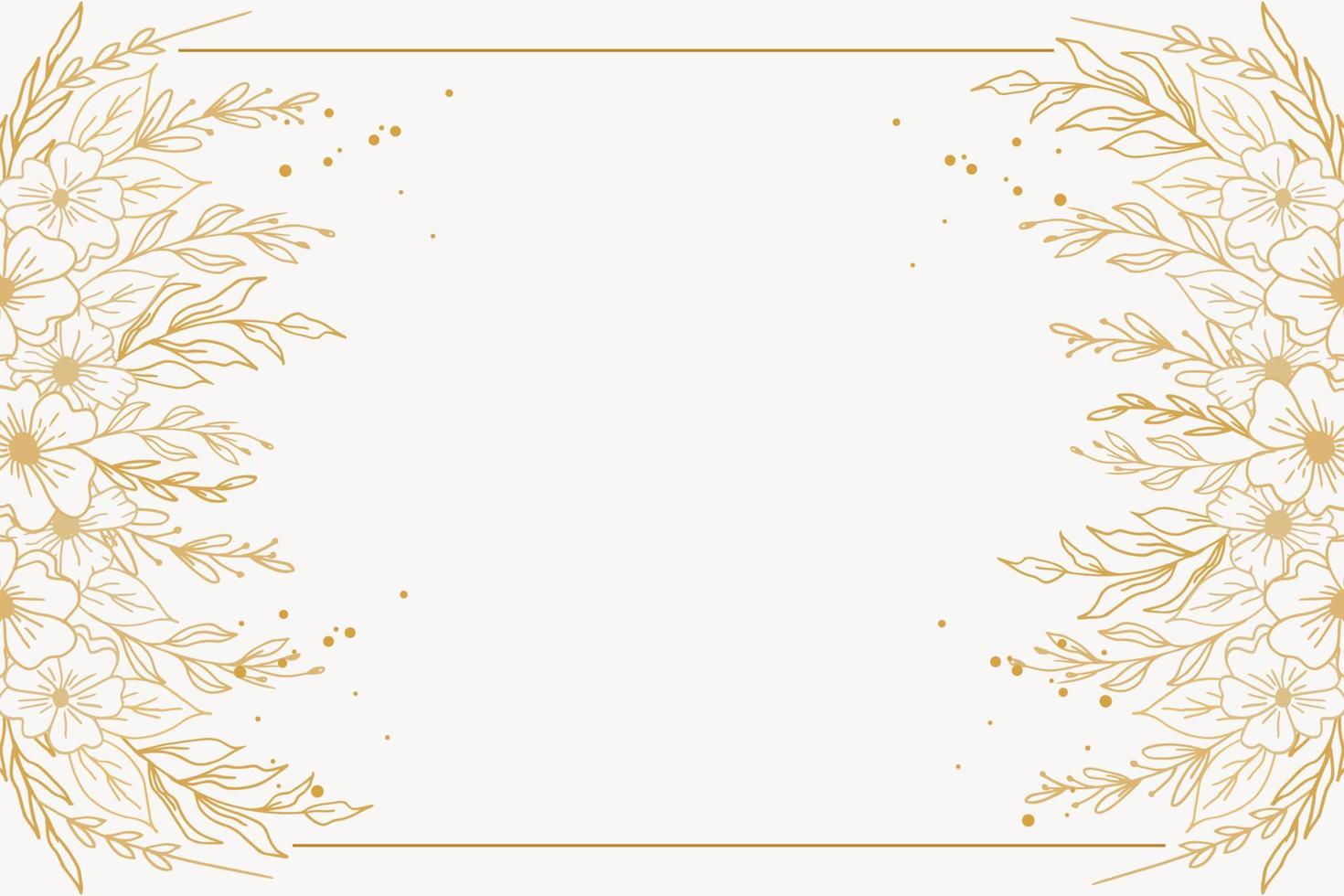 elegante dourado floral fundo com mão desenhado flores e folhas fronteira vetor