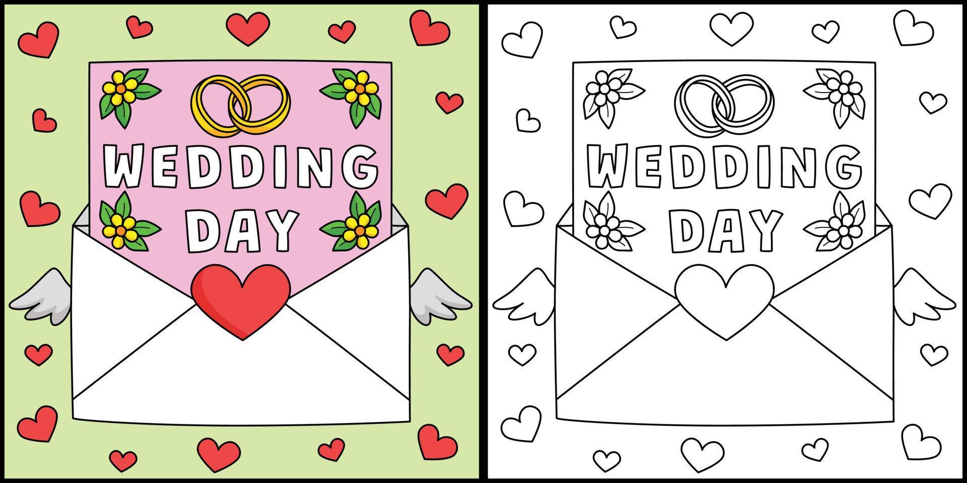 Casamento dia carta coloração página ilustração vetor