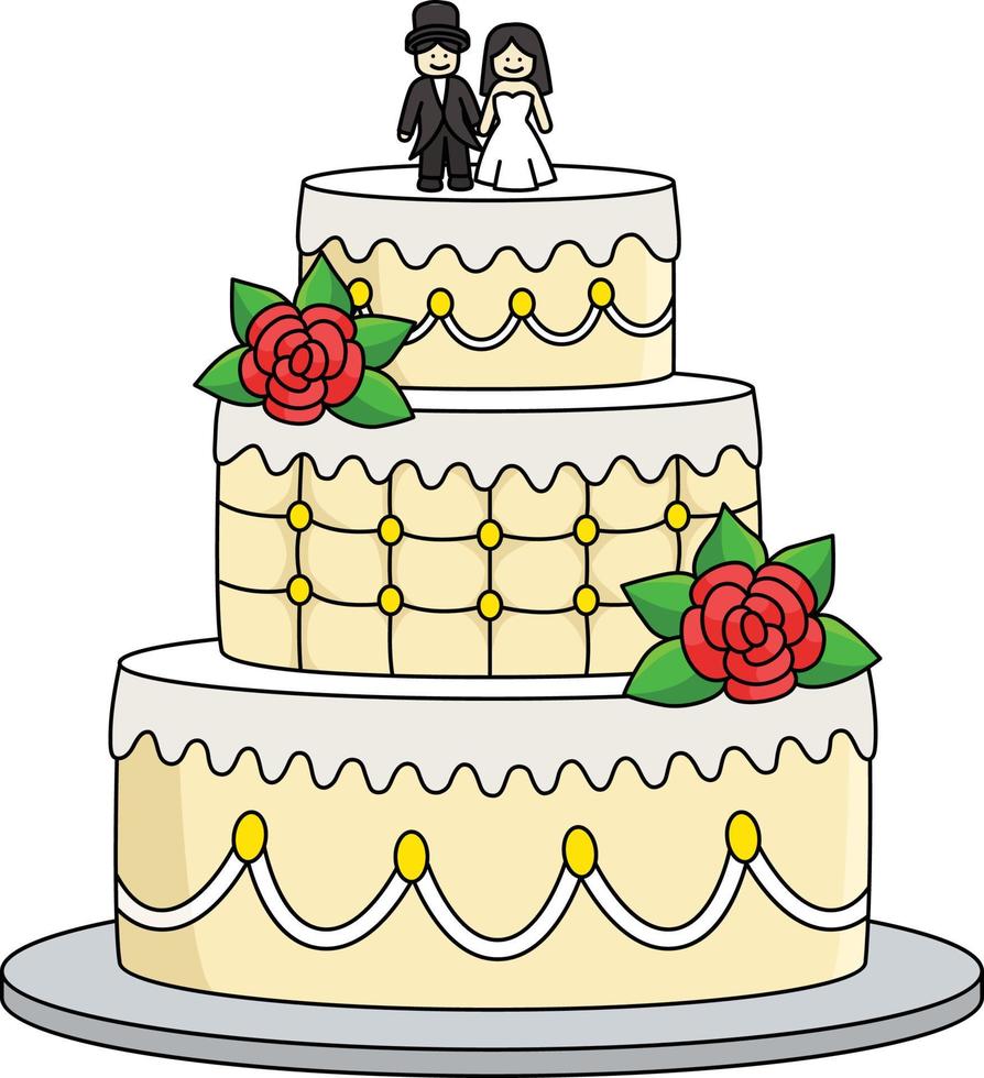 Casamento bolo desenho animado colori clipart ilustração vetor