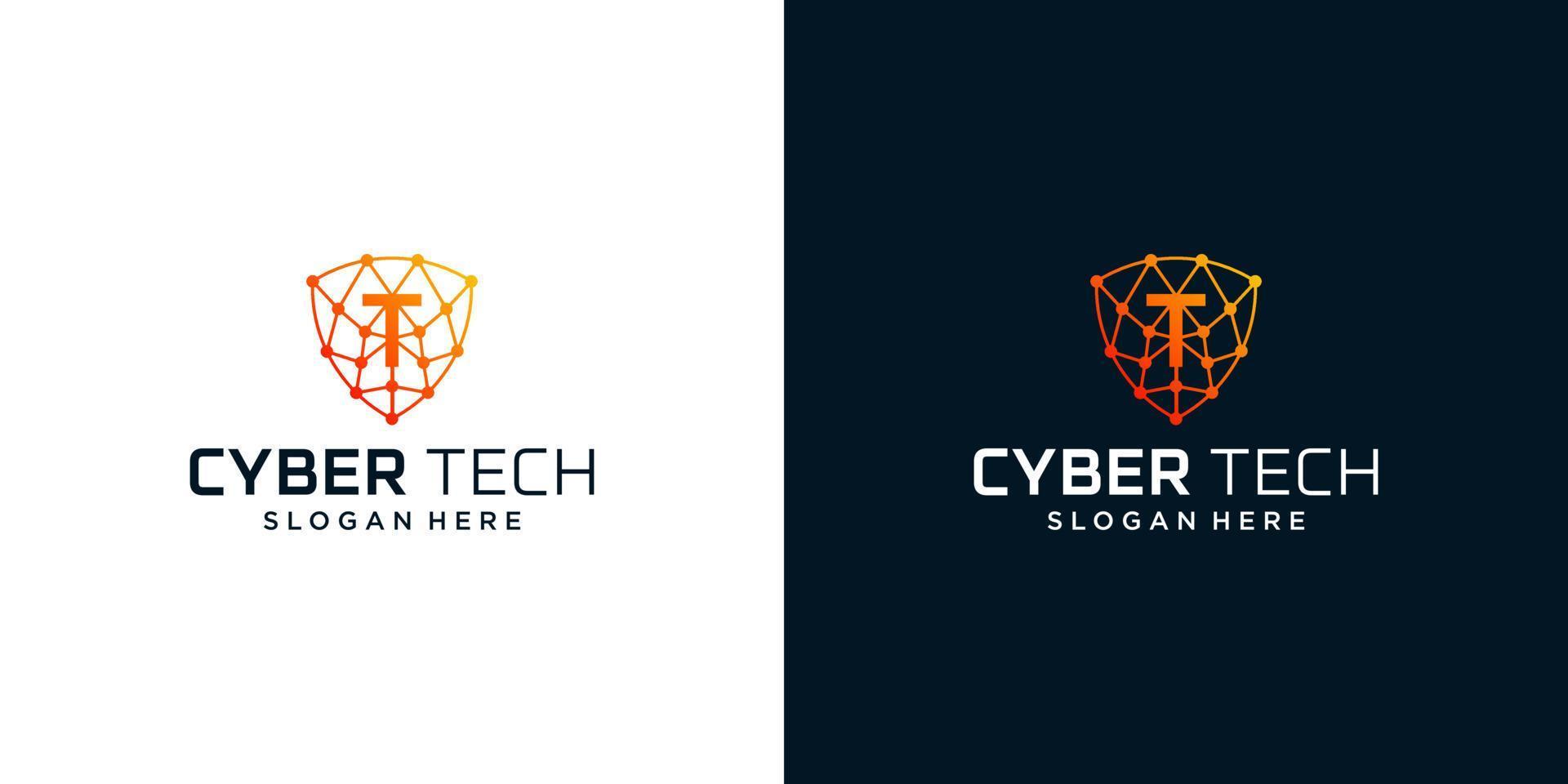 cyber tecnologia logotipo Projeto modelo com inicial carta t gráfico Projeto vetor ilustração. símbolo para tecnologia, segurança, Internet, sistema, artificial inteligência e computador.
