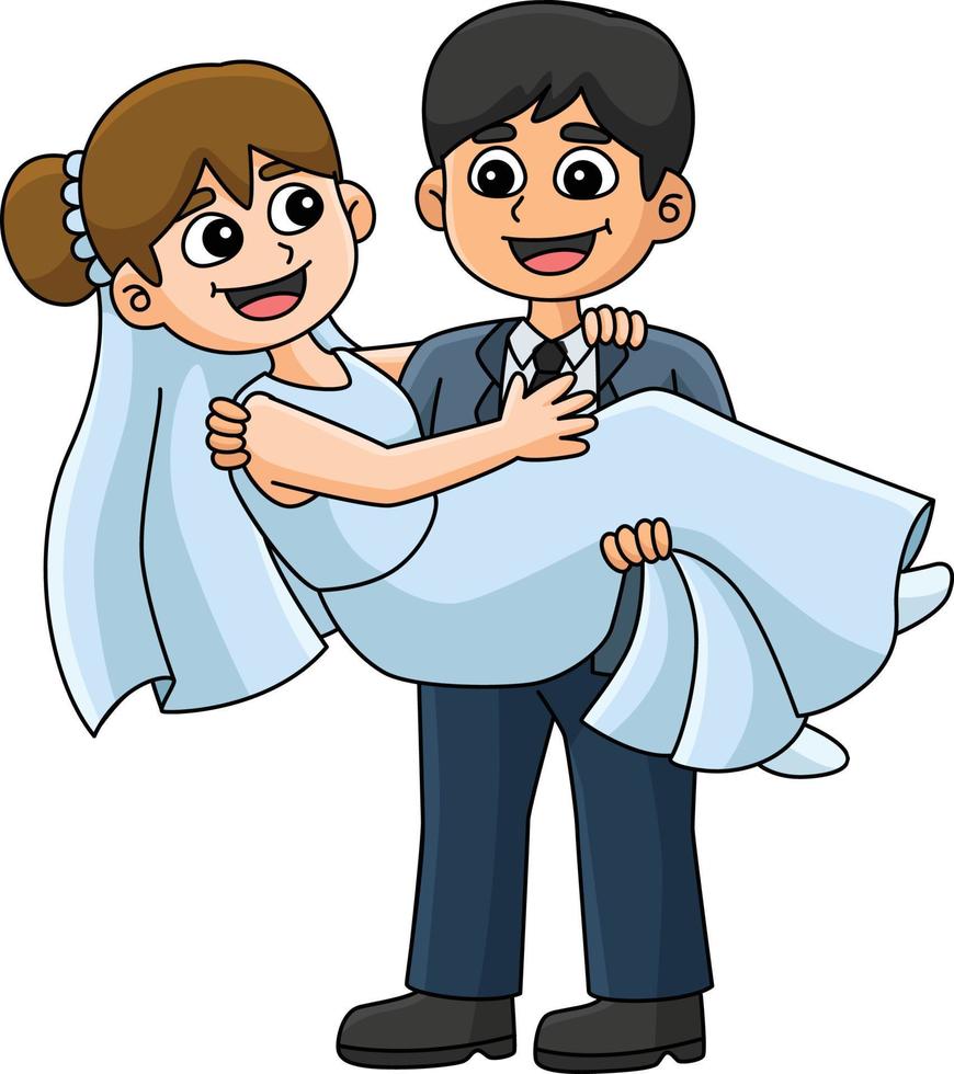 Casamento noivo carregando noiva desenho animado clipart vetor