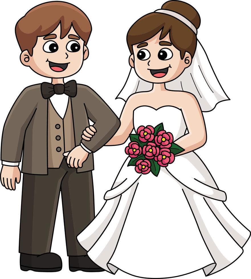 Casamento noivo e noiva desenho animado colori clipart vetor