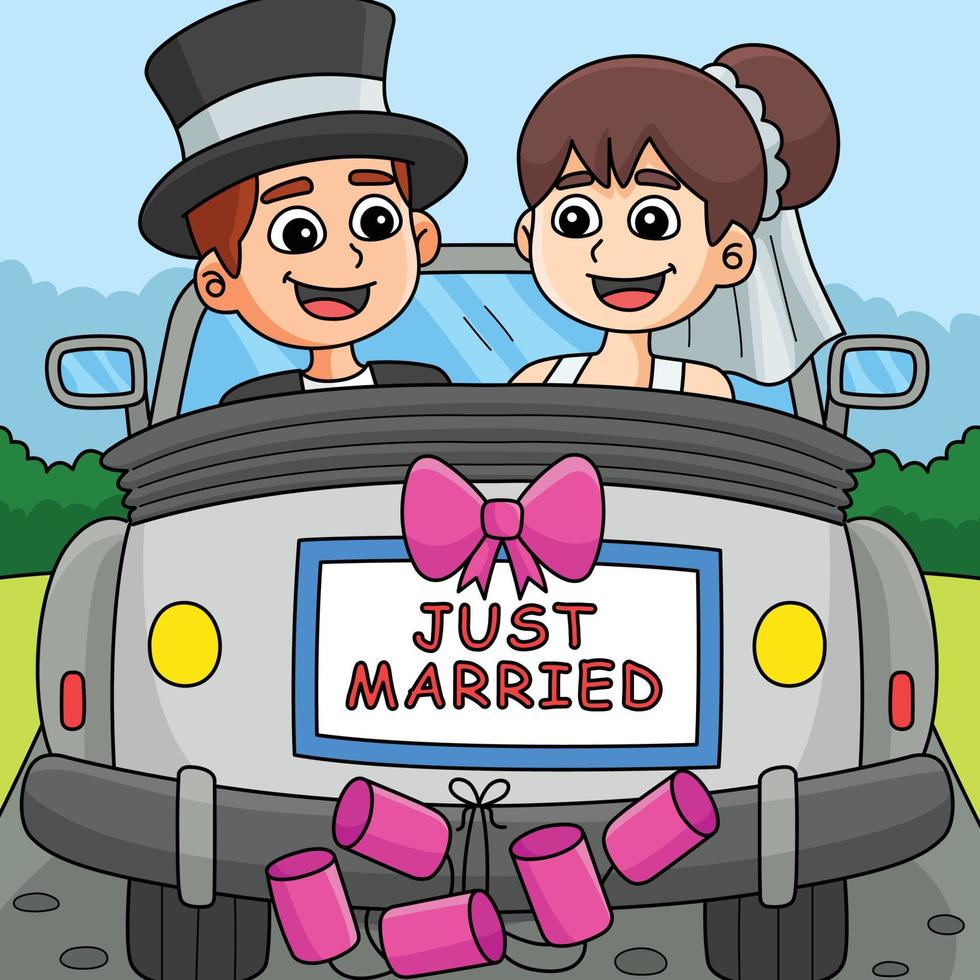 Casamento carro noiva noivo somente casado colori vetor