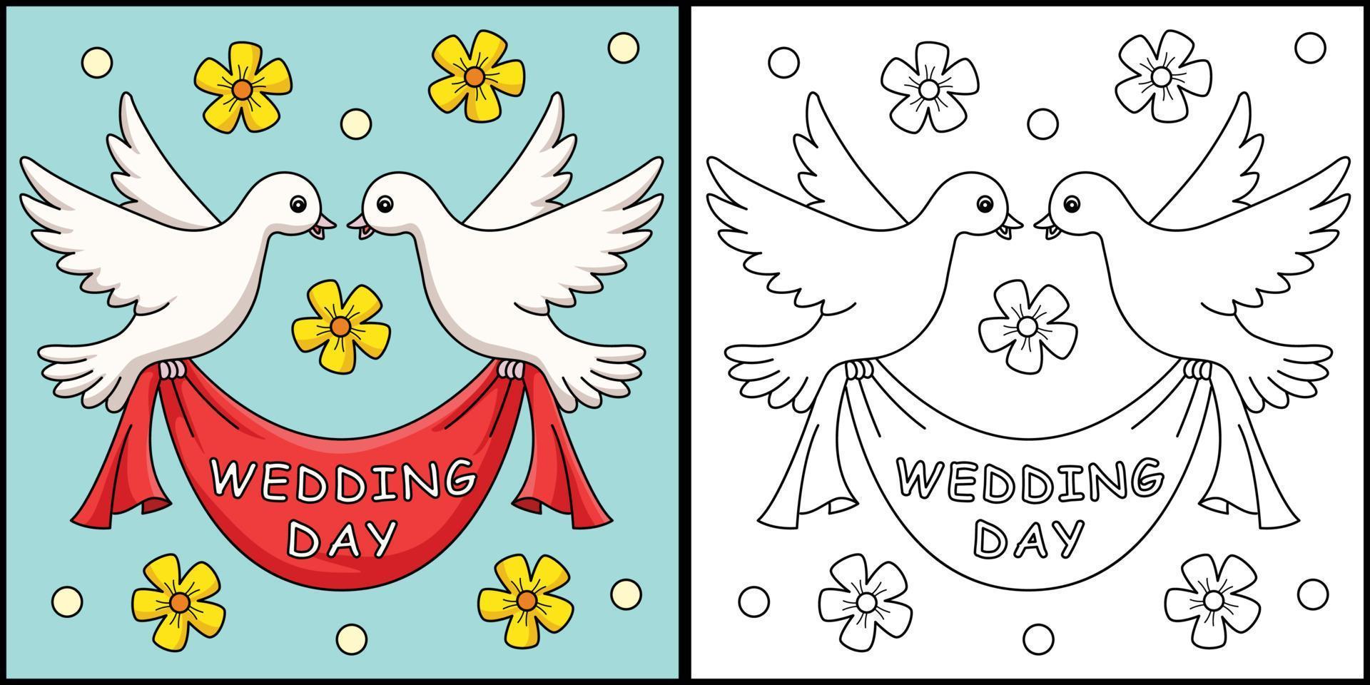 Casamento dia pomba coloração página ilustração vetor