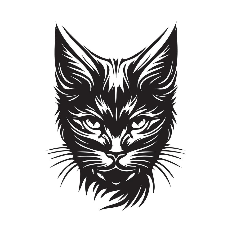 gato face, silhuetas gato face svg, Preto e branco gato vetor