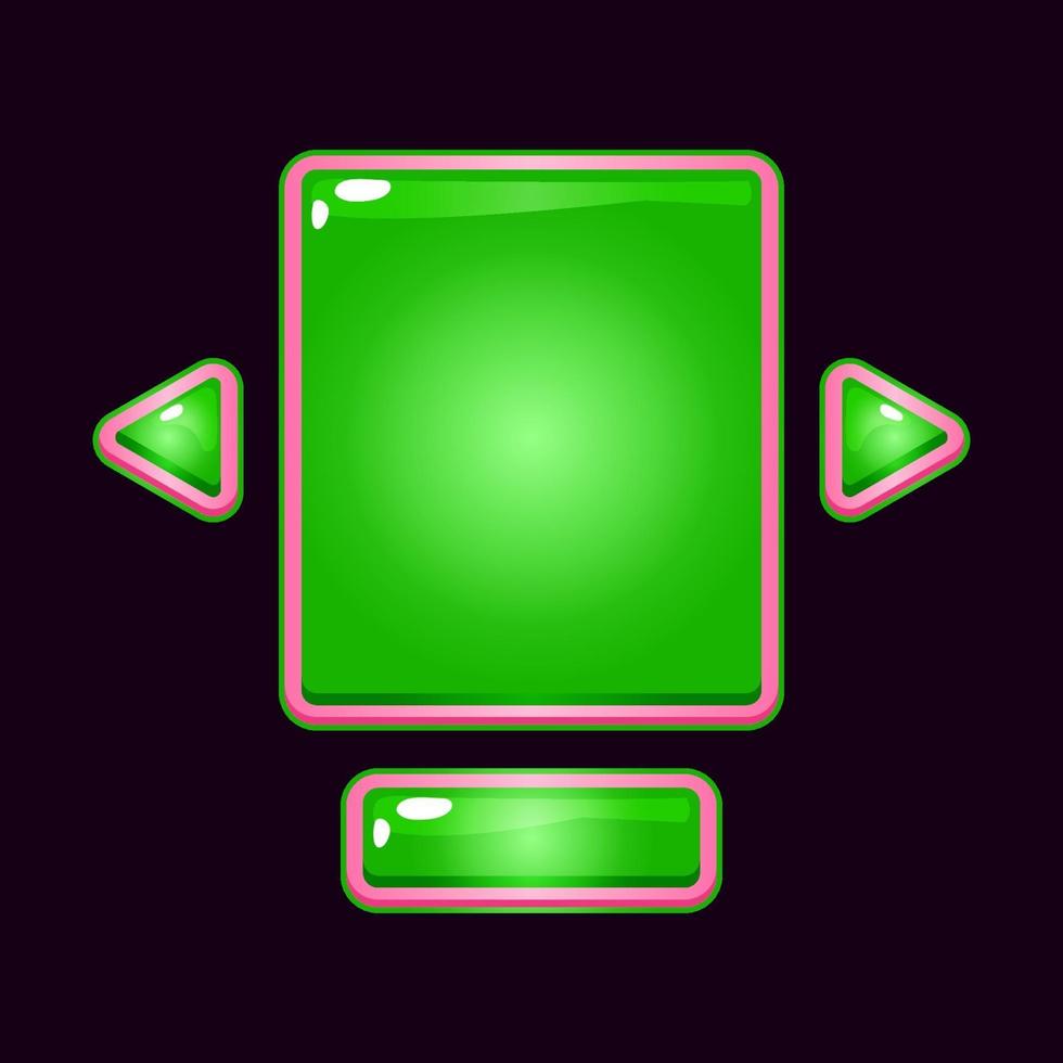 conjunto de modelo pop-up de placa de interface do usuário de jogo de geléia verde para elementos de ativos de gui vetor