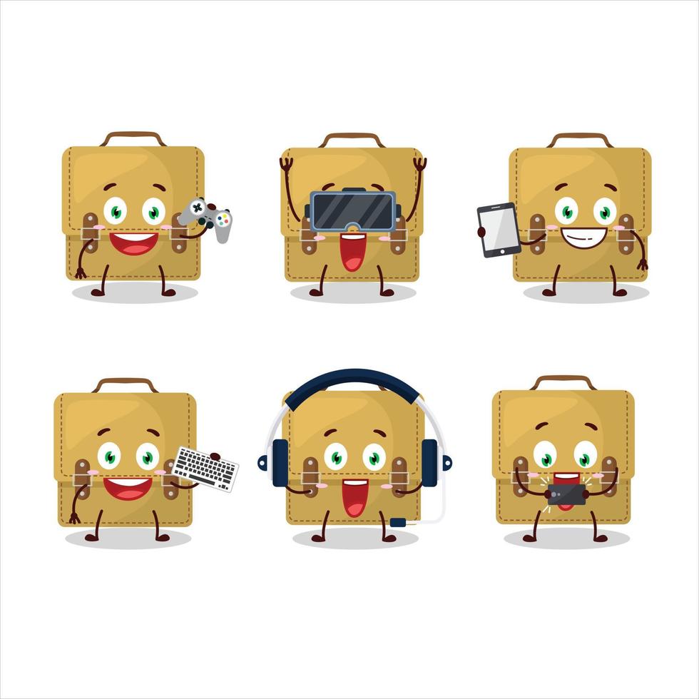 Funda saco escola desenho animado personagem estão jogando jogos com vários fofa emoticons vetor