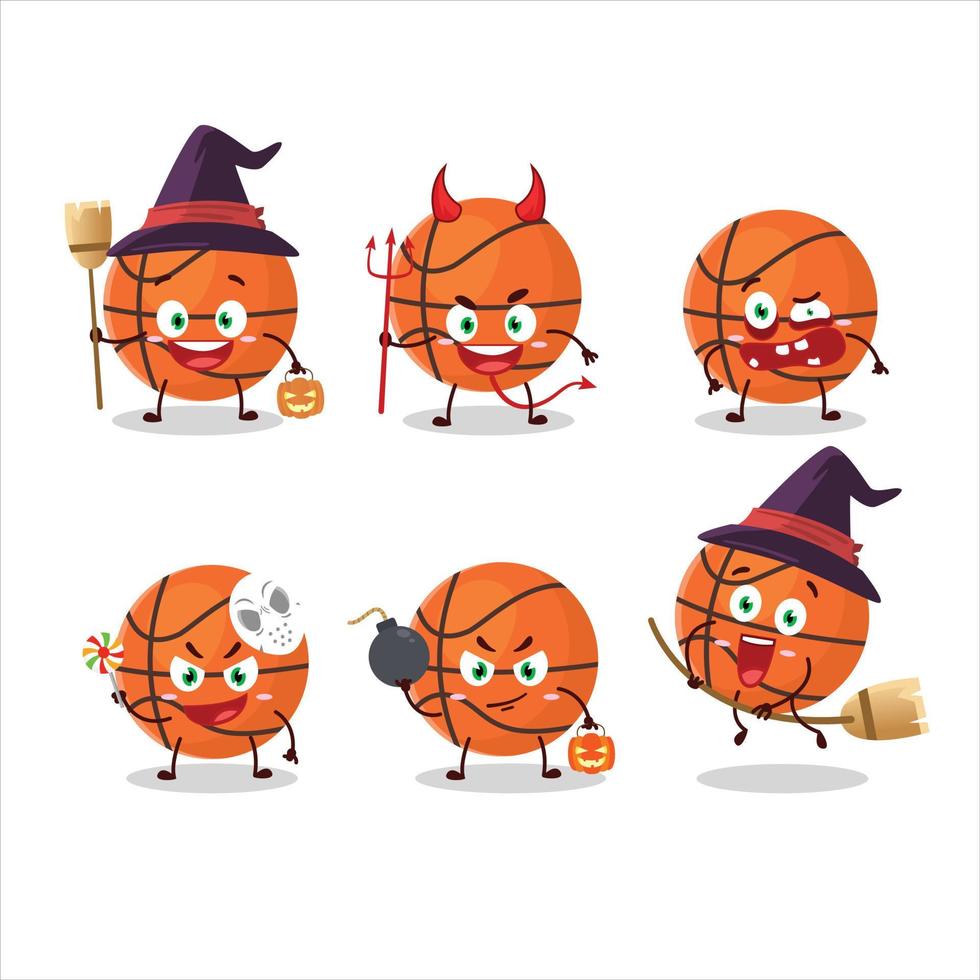 dia das Bruxas expressão emoticons com desenho animado personagem do cesta bola vetor