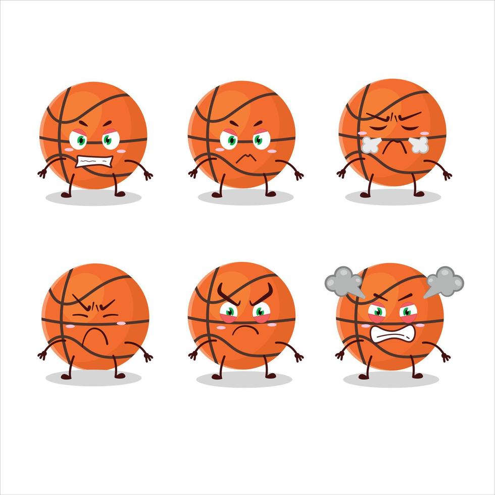 cesta bola desenho animado personagem com vários Bravo expressões vetor