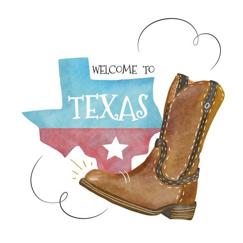 Mapa de Texas e bota de cowboy com mensagem vetor