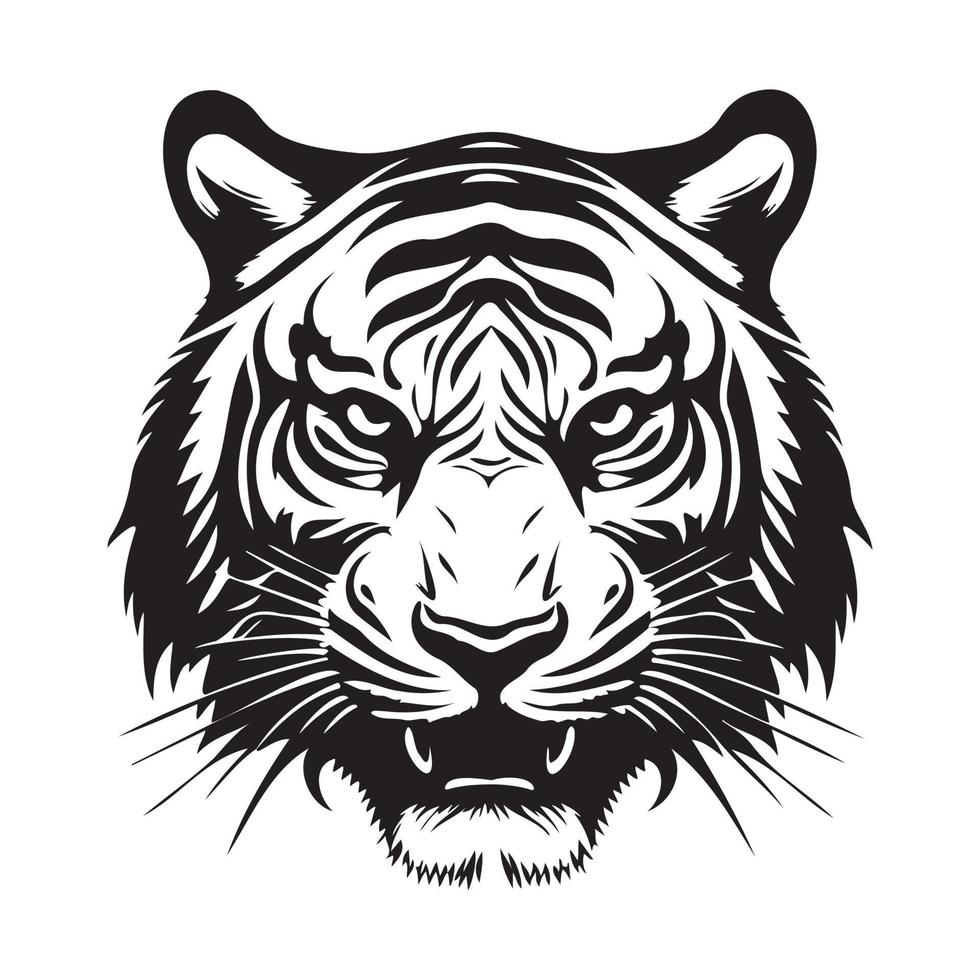 tigre face, silhuetas tigre face svg, Preto e branco tigre vetor