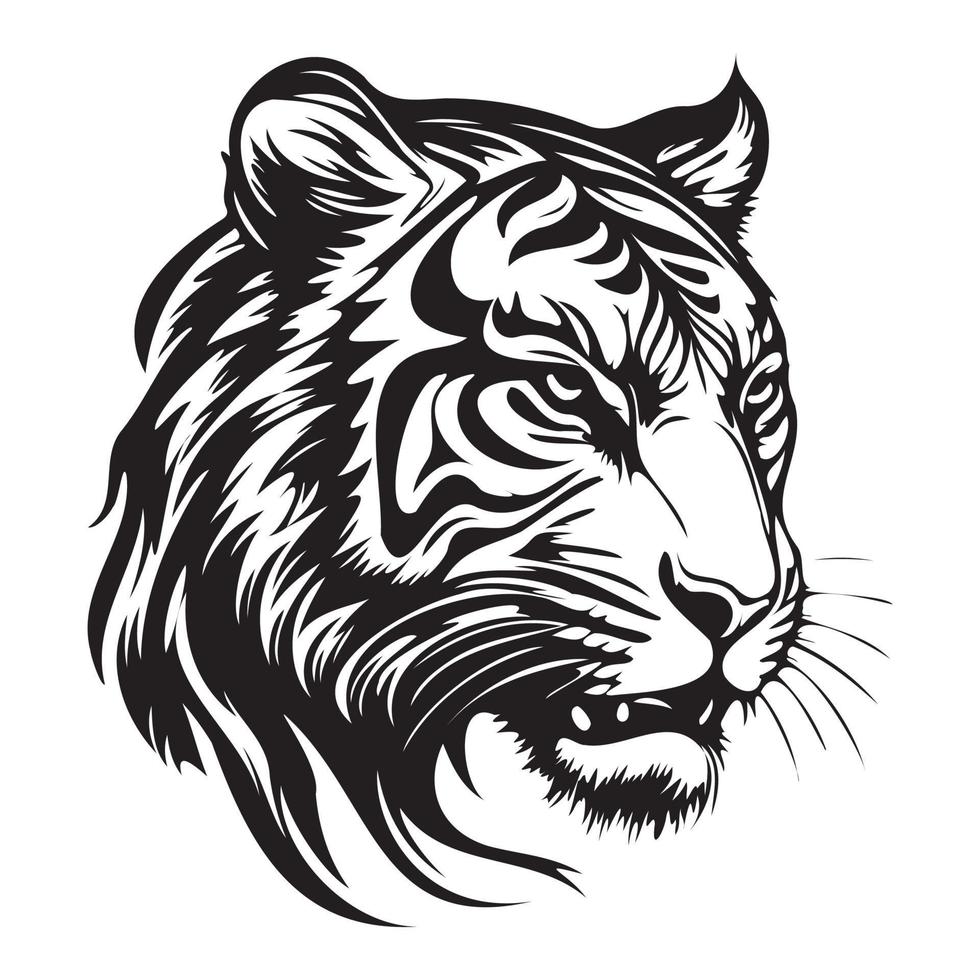 tigre face, silhuetas tigre face svg, Preto e branco tigre vetor