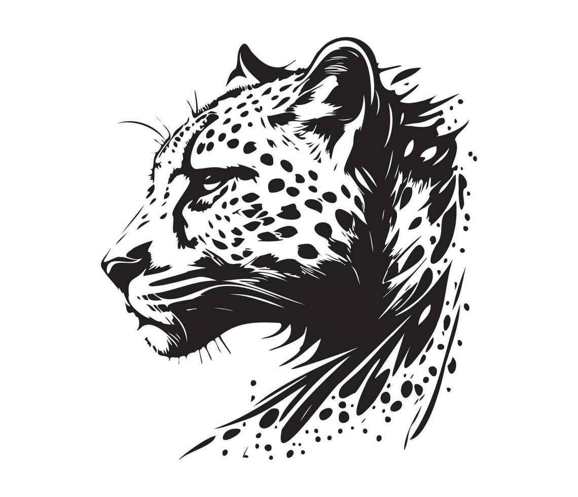 leopardo face, silhuetas leopardo face, Preto e branco leopardo vetor