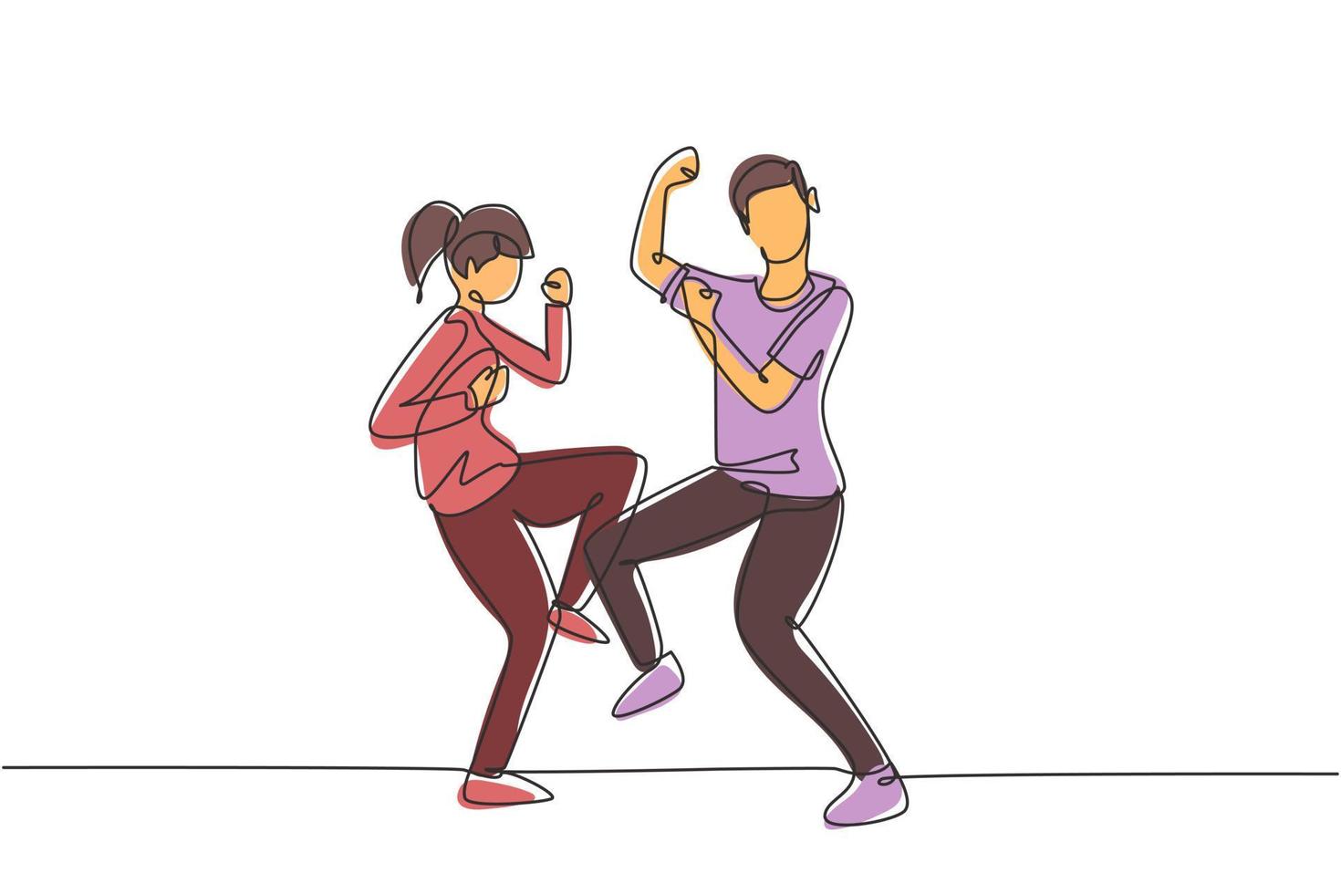 único desenho de linha homem mulher dançando lindy hop ou swing juntos. personagens masculinos e femininos dançando na escola ou festa. ilustração em vetor gráfico design moderno linha contínua