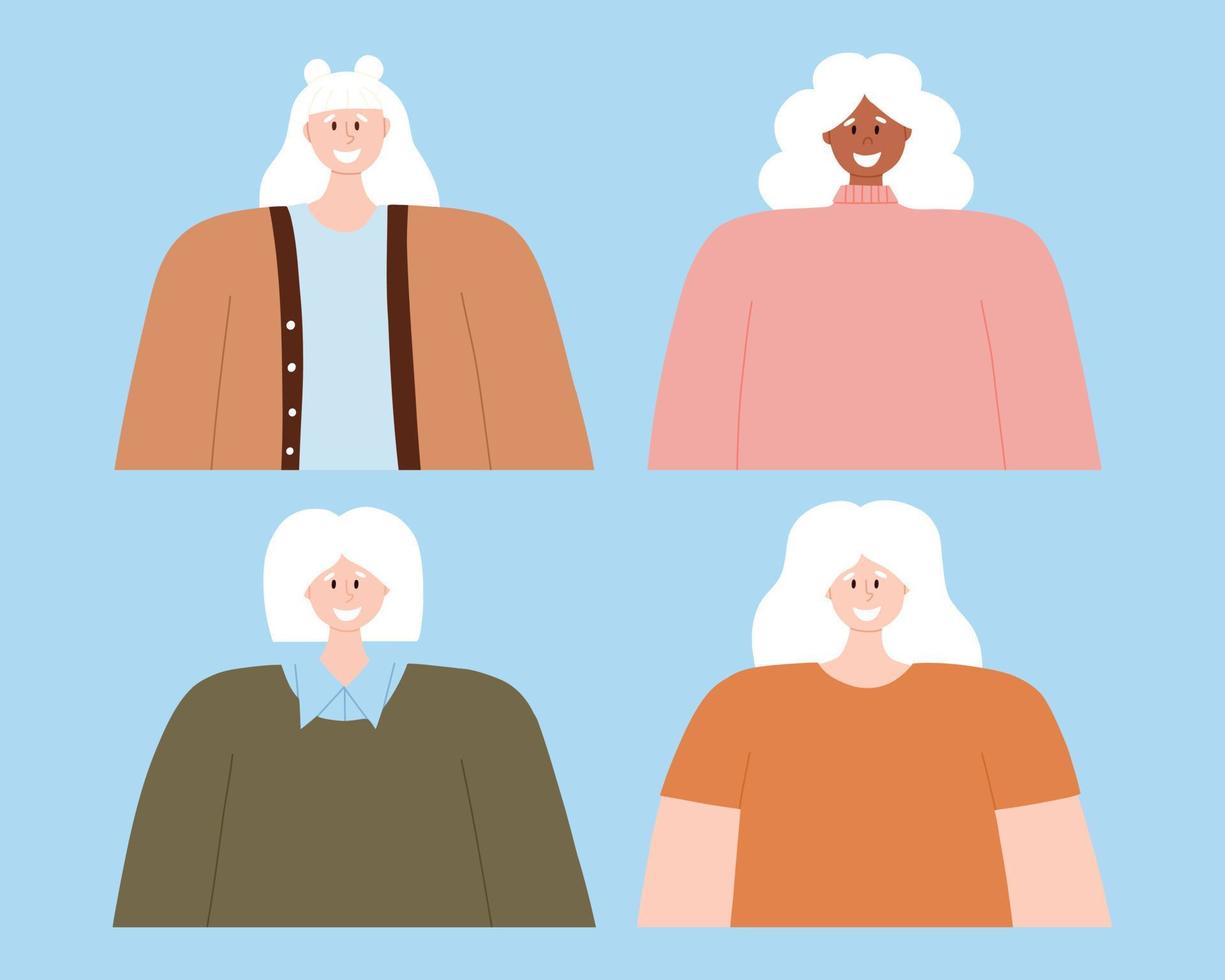 conjunto do retratos do albino mulheres. feliz albino mulheres. vetor ilustração. plano estilo. mundo albinismo consciência dia.