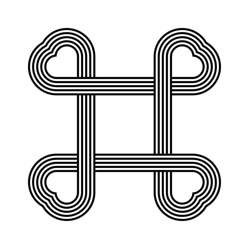 linha comando símbolo. simétrico infinidade listras. coração em forma canto quadrado ícone conectado. logotipo Projeto com 5 Preto linhas, branco fundo. vetor ilustração.
