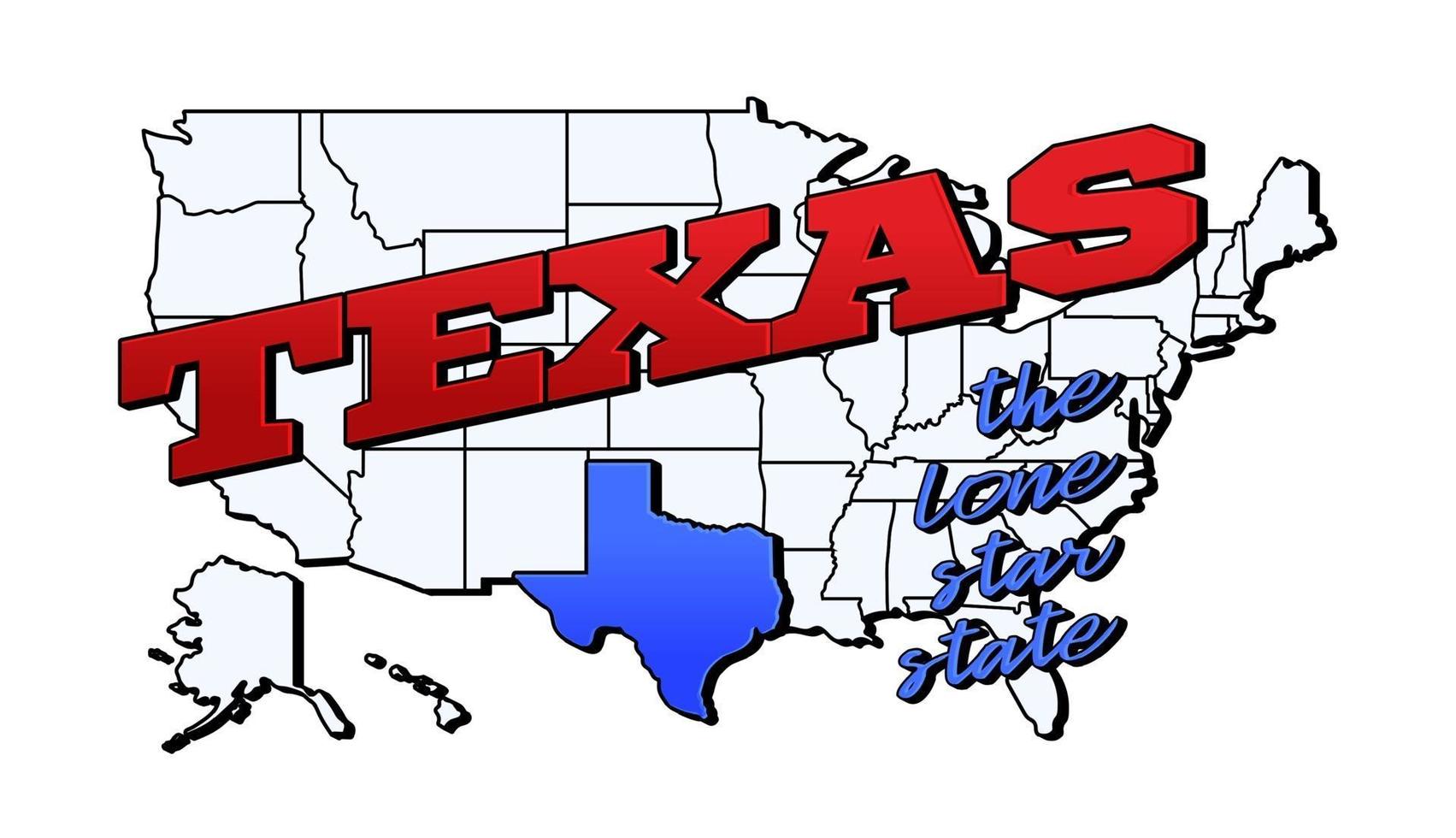 ilustração vetorial conosco, estado do texas, no mapa americano, com letras vetor