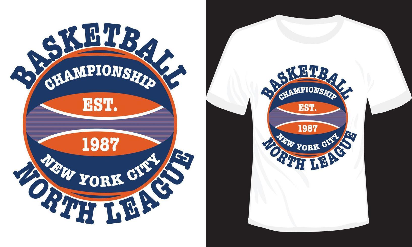 design de camiseta do campeonato de basquete norte liga nova york vetor