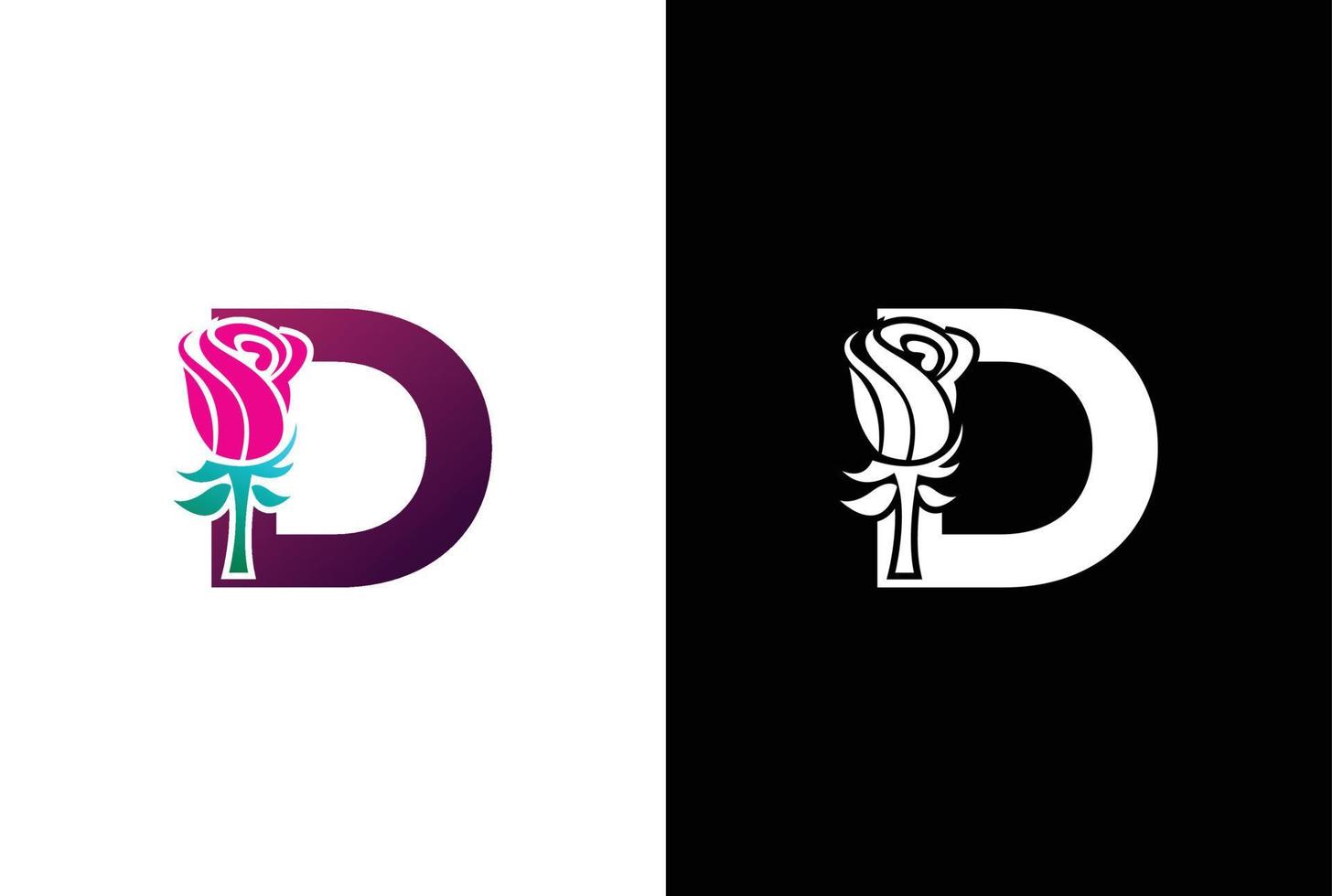 ilustração beleza rosa com carta d placa logotipo vetor Projeto modelo. carta d com rosa para beleza e moda.