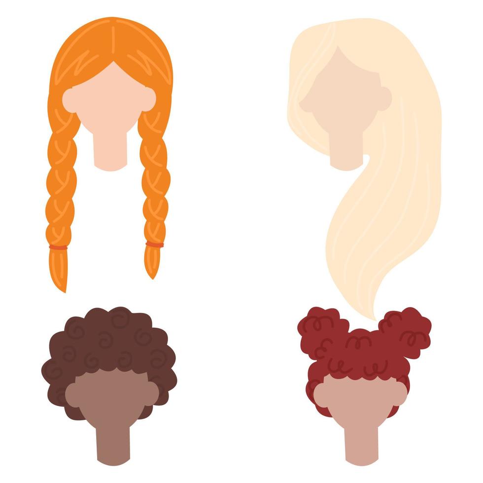 conjunto do meninas com diferente penteados, cabelo cor e nacionalidade..menina Penteado vetor definir. ilustração do Penteado cabeça, personagem avatar retrato