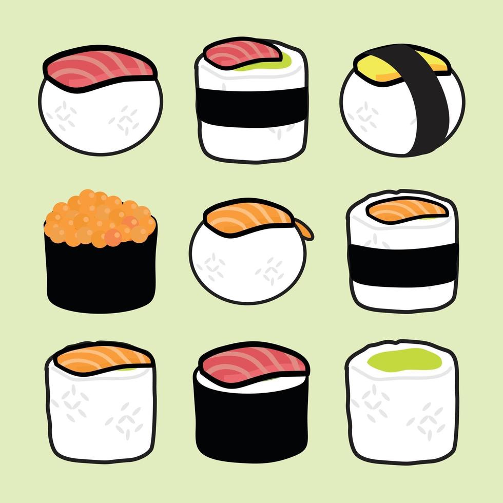 conjunto de ilustração vetorial de sushi comida japonesa vetor