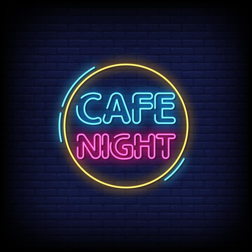 café à noite sinais de néon estilo vetor de texto
