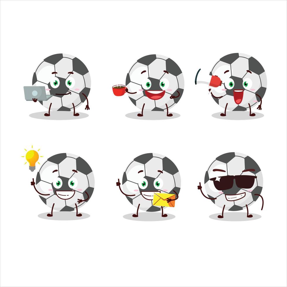 futebol bola desenho animado personagem com vários tipos do o negócio emoticons vetor