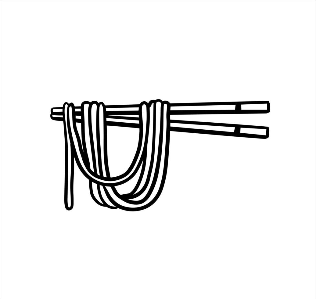 macarrão ramen e varas de madeira. pauzinhos com massa longa. comida asiática japonesa e chinesa. ilustração de desenho animado vetor