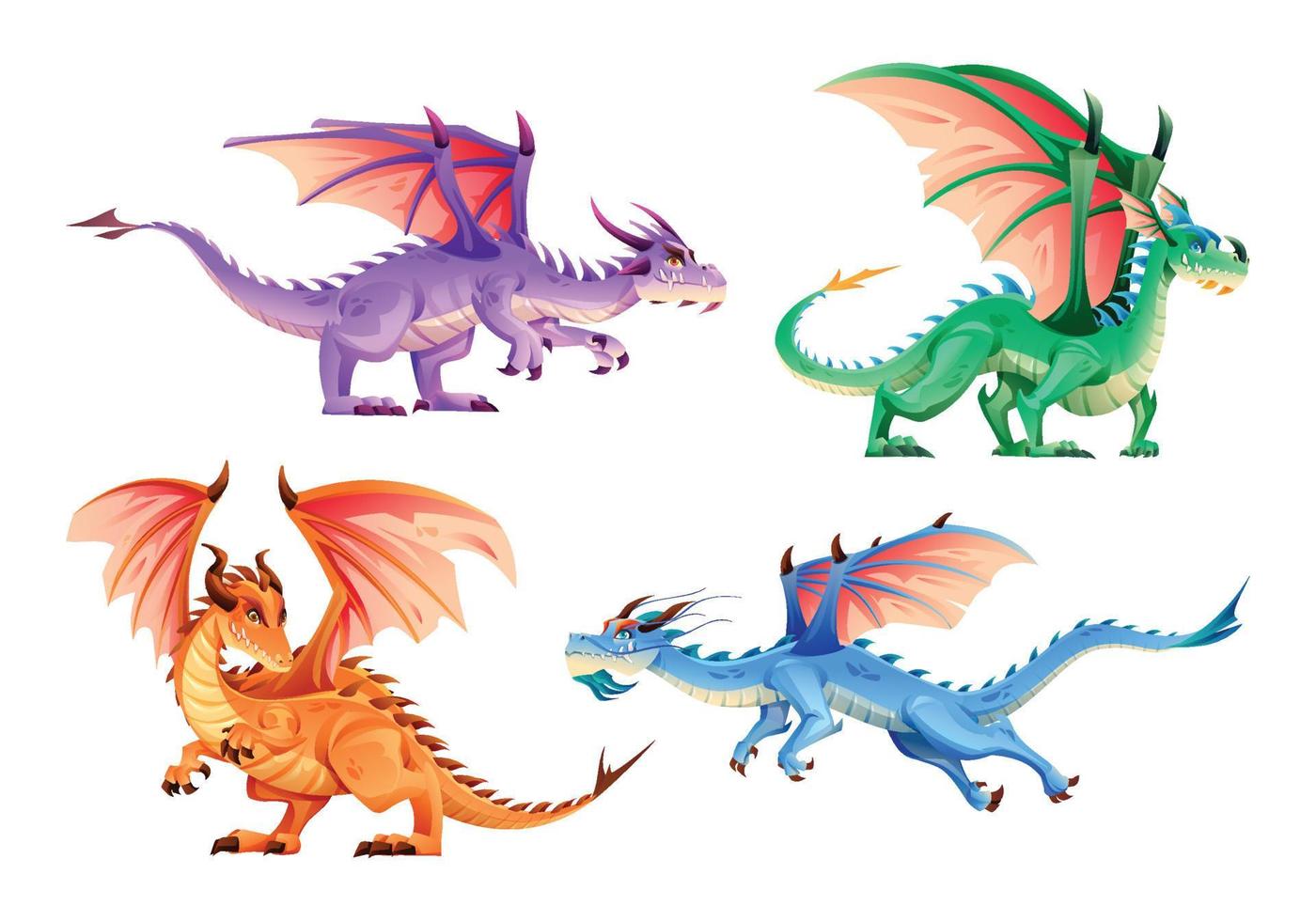 conjunto do Dragão personagens dentro desenho animado estilo vetor