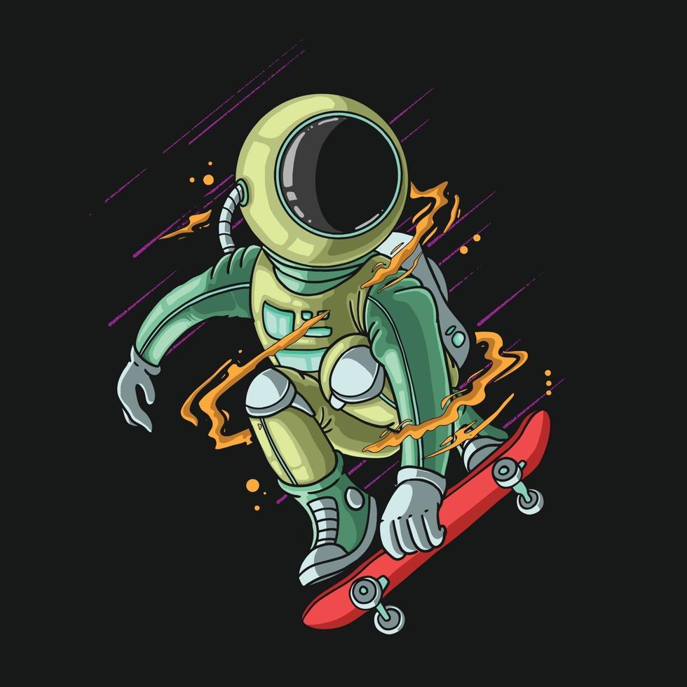 astronauta fofo em uma ilustração de skate vetor