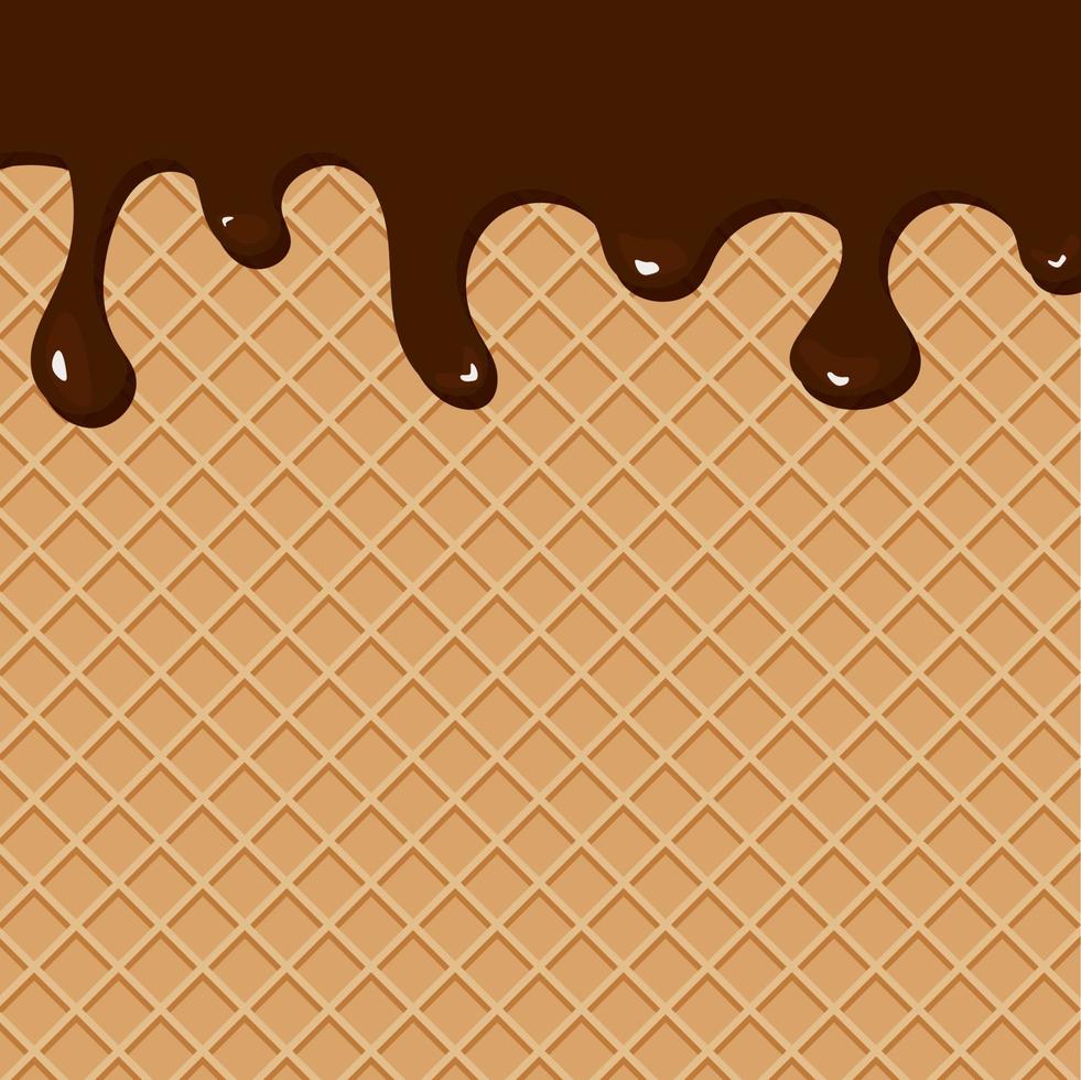 fundo textura do waffle com fluindo chocolate vetor