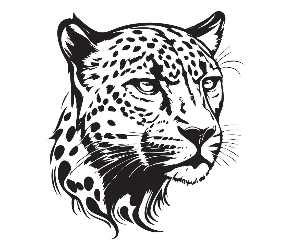 leopardo face, silhuetas leopardo face, Preto e branco leopardo vetor